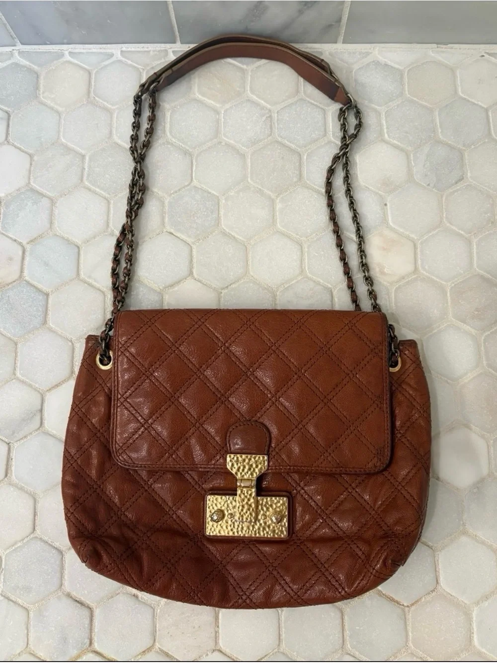 Marc Jacobs Brown Quilted Leather Shoulder Bag with Gold Hardware